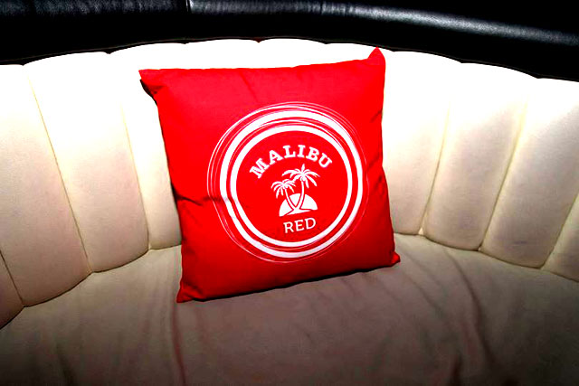 Custom Embroidered Pillow for Malibu Red alcohol