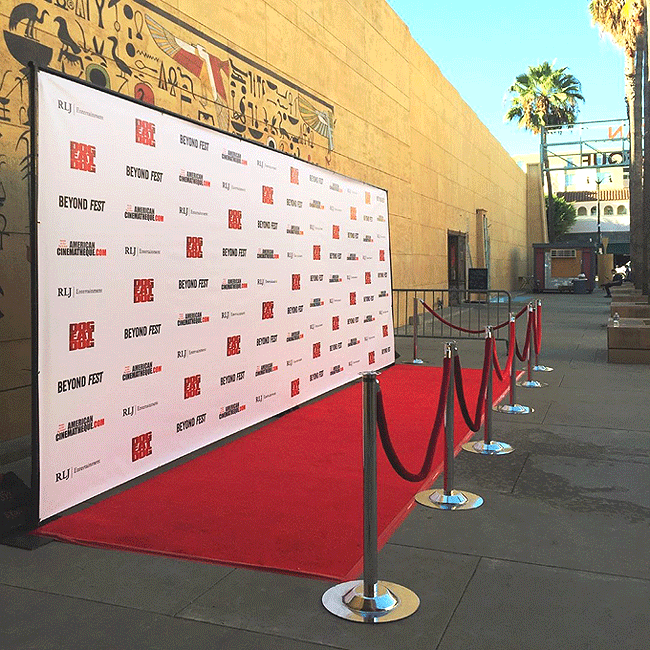 Dog Eat Dog Hollywood premiere set up including red carpet, step and repeat, velvet rope & more.