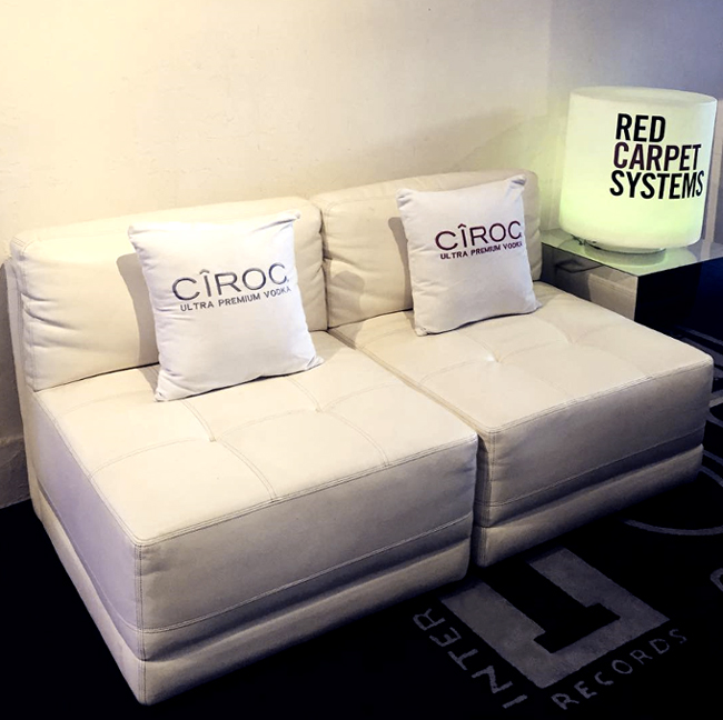 custom pillows, lamp and carpet for events