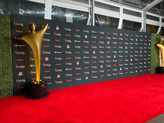 AACTA International Awards 2019 Red Carpet Arrival installation featuring red carpet, step and repeat
