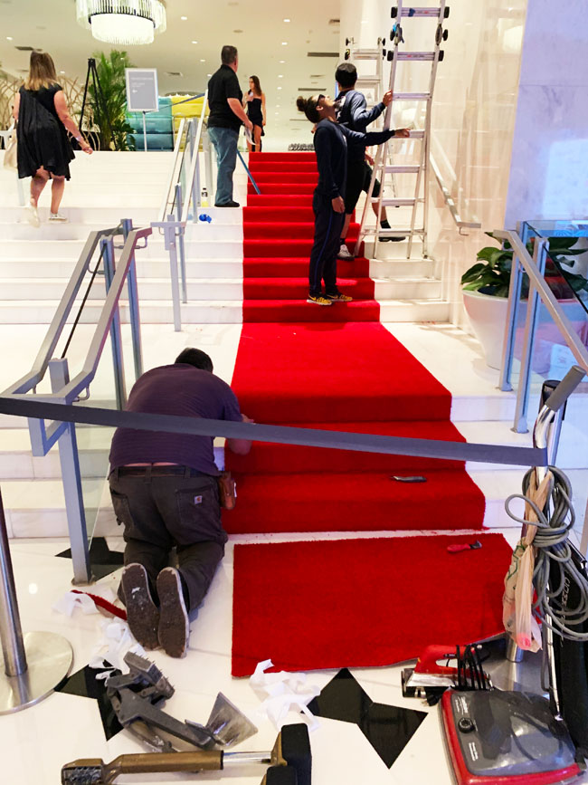 Red Carpet Installation on stairs at Fontainebleau Hotel in Miami Beach