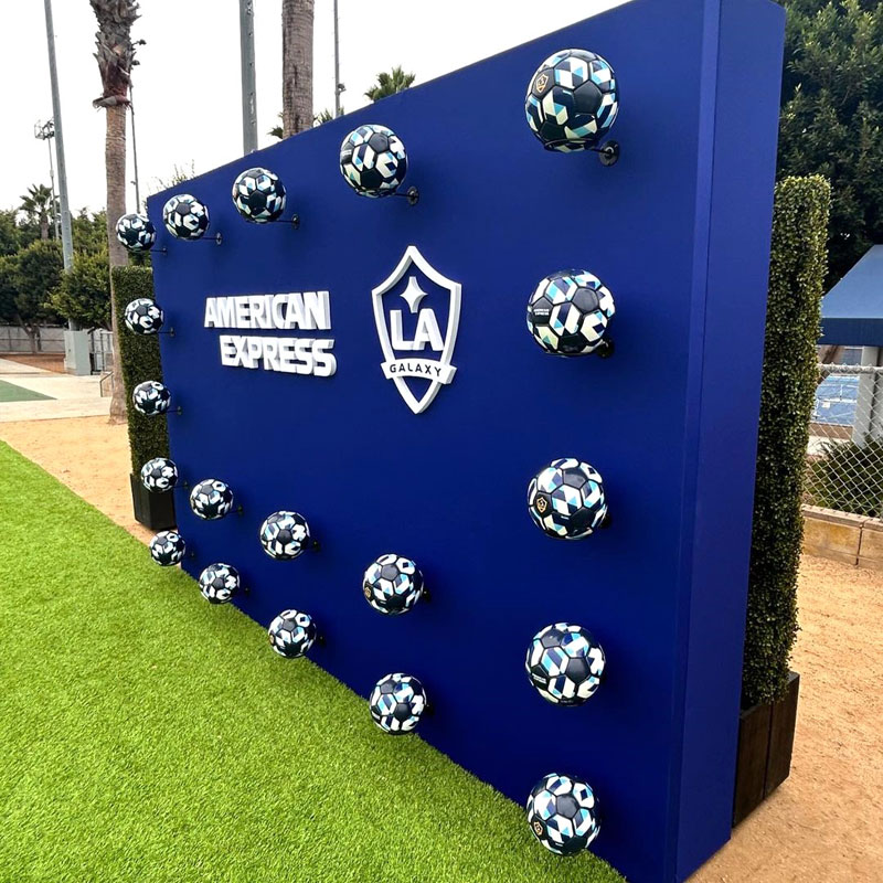 Custom 3D American Express LA Galaxy Backdrop by Red Carpet Systems.