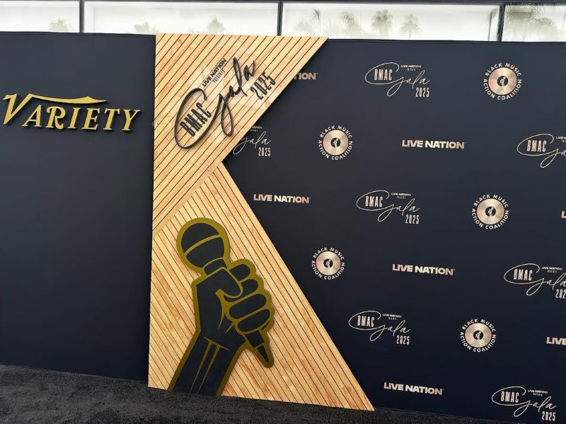 BMAC GALA Black Step and Repeat backdrop with raised lettering and dimensional signage