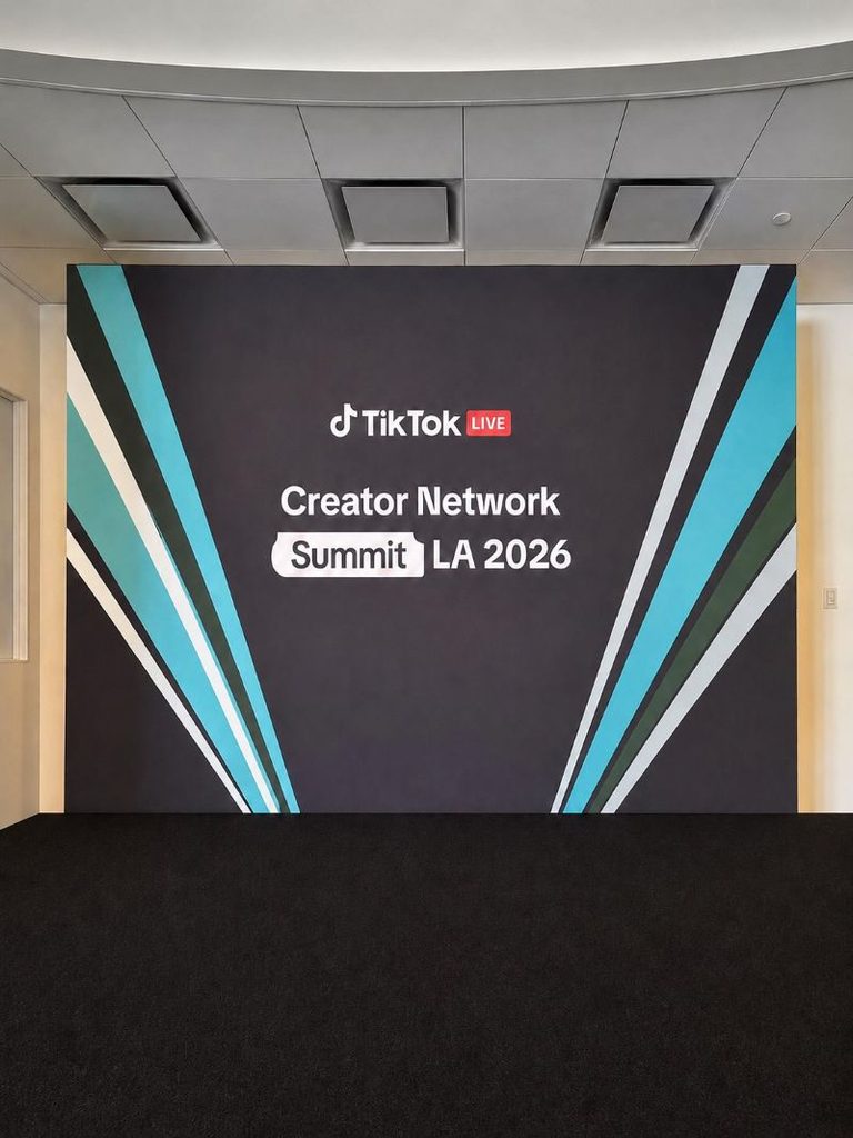 TikTok Live Creator Summit Network Backdrop by Red Carpet Systems.
